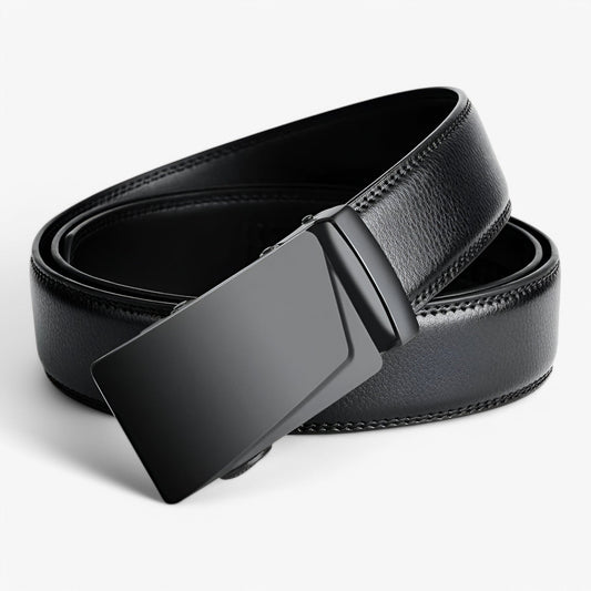 Men's Adjustable Leather Belt with Automatic Buckle – Versatile Black Belt for Casual and Formal Wear-2