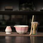 Pink Pumpkin Petal Matcha Tea Set – 4-Piece Tea Set with Bamboo Whisk, Teaspoon, and Bowls for Perfect Indoor Brewing