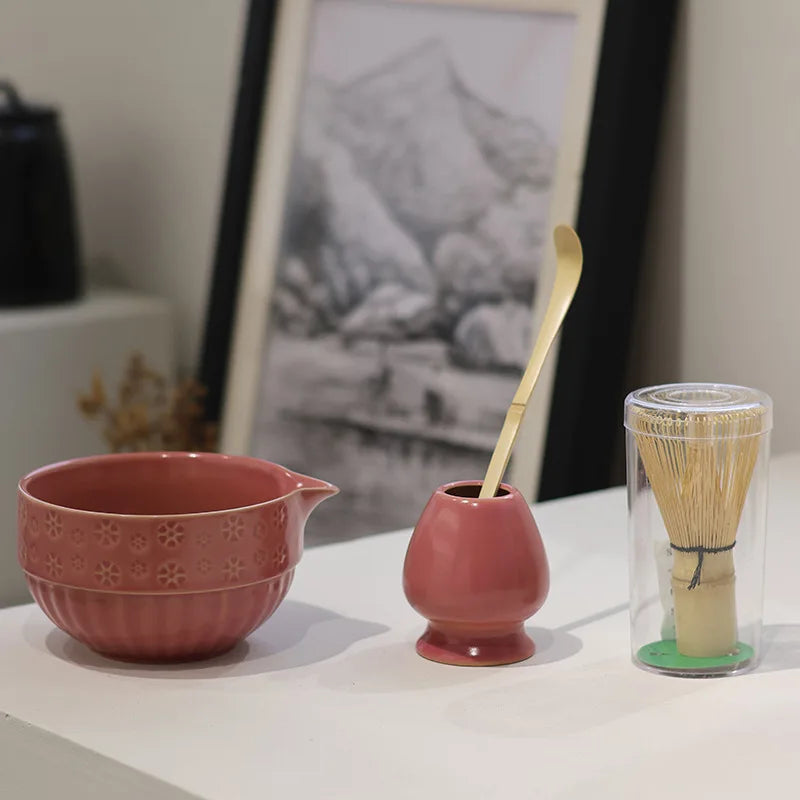 2025 Glaze Gradient Matcha Tea Set – 4-Piece Ceramic Bowl with Bamboo Whisk and Scoop-4