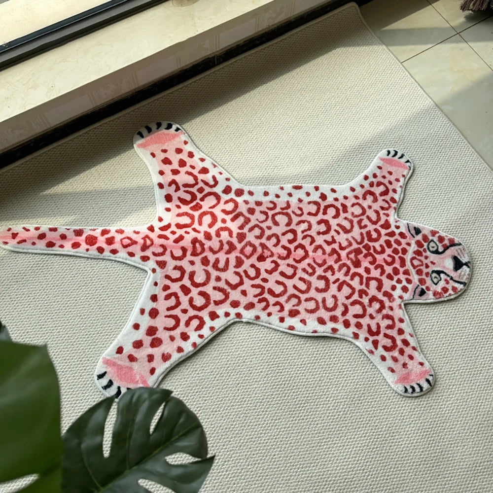 Soft Pink Leopard Area Rug - Cozy Faux Cashmere Living Room Rugs with Unique Animal Pattern for Bedroom and Indoor Use-3