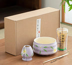 Variant image for Elegant Ceramic Matcha Teaware Set with Whisk and Spoon – Dark Red with Cherry Blossom Design for Authentic Japanese Tea Experience-3