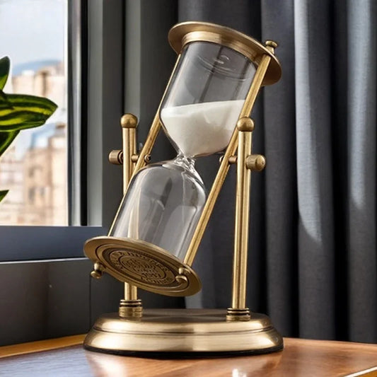 Elegant Hourglass Timer with Rotating Crown – Decorative Sand Timer for Home and Office, 15-Minute Duration, Glass and Metal-1
