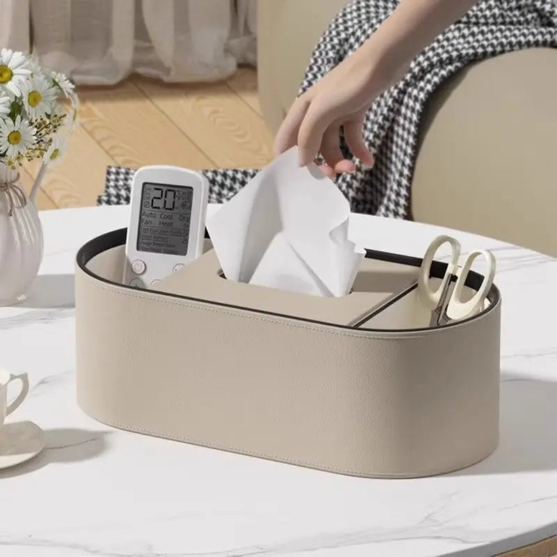 PU Leather Tissue Box with Storage Rack – Stylish Napkin Holder for Home and Office-3