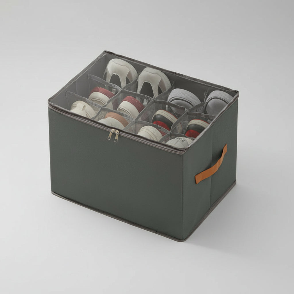 Shoe Organizer with Clear Cover, Adjustable Storage for 16 Pairs