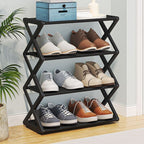 Galvanized steel shoe rack with a space-saving design, ideal for closet organization. Measures 39.4 x 11.8 x 31 0