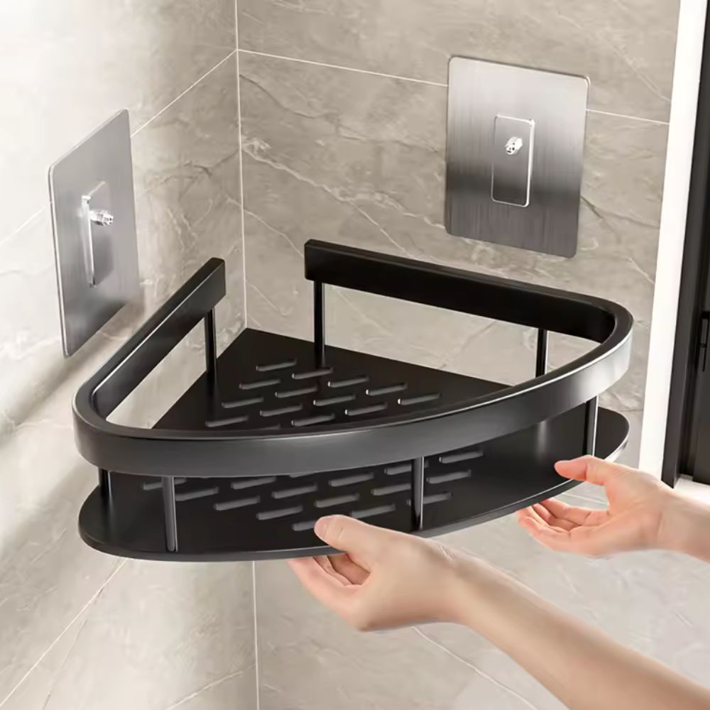 Shower caddy – Premium aluminum – Curved design – Wall-mounted organizer for modern bathrooms 6