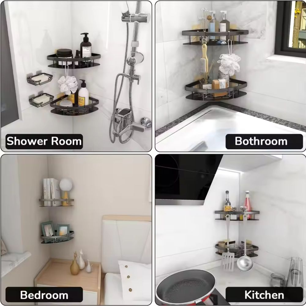 Shower caddy – Premium aluminum – Curved design – Wall-mounted organizer for modern bathrooms 7