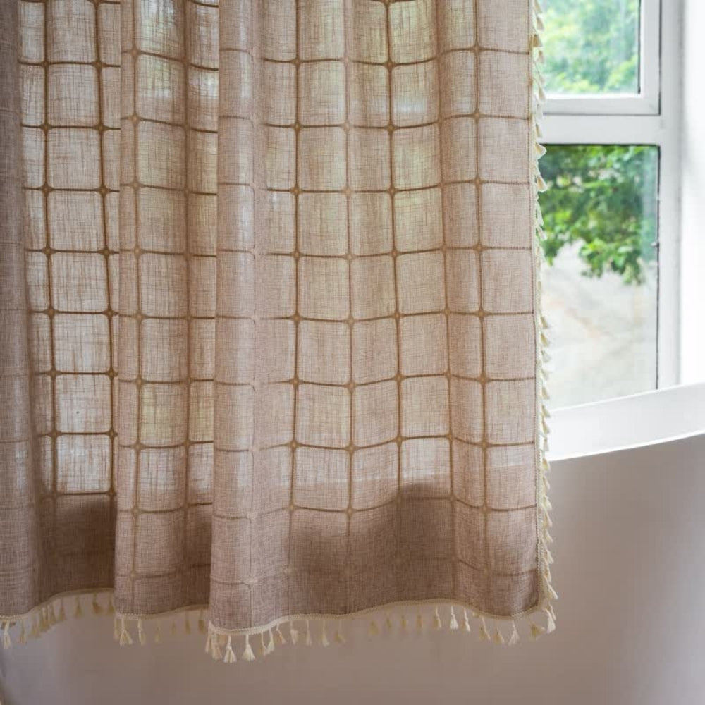 Shower curtain – Cotton-linen blend – Soft fringed design – Water-resistant bathroom accessory 9