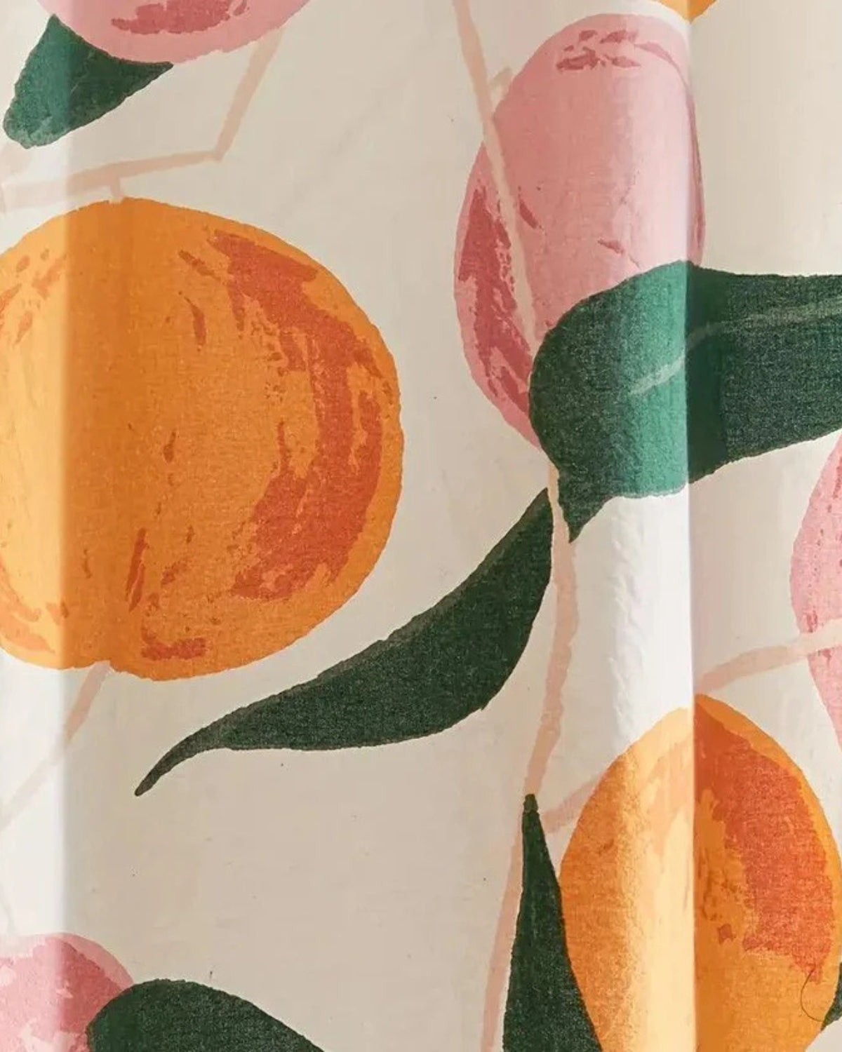 Shower curtain – High-quality fabric – Hand-painted peaches and greenery – Elegant bathroom decor 3