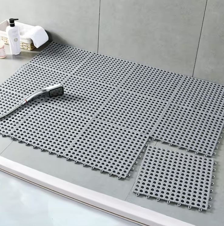 Shower tiles – Antibacterial plastic – Non-slip design – Easy assembly – 11.8 x 11.8 in 0