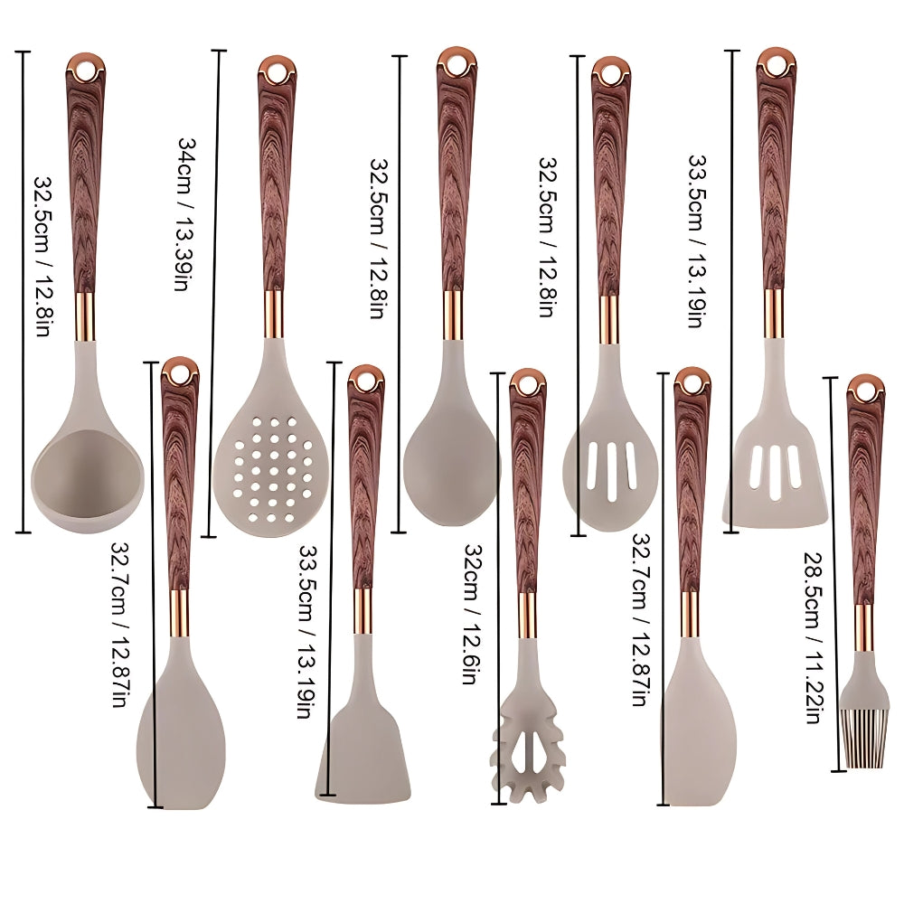 10-piece silicone cooking utensils set in vibrant colors, featuring heat-resistant spatulas, spoons, and tongs. Ergonomic design ensures comfort and ease 6