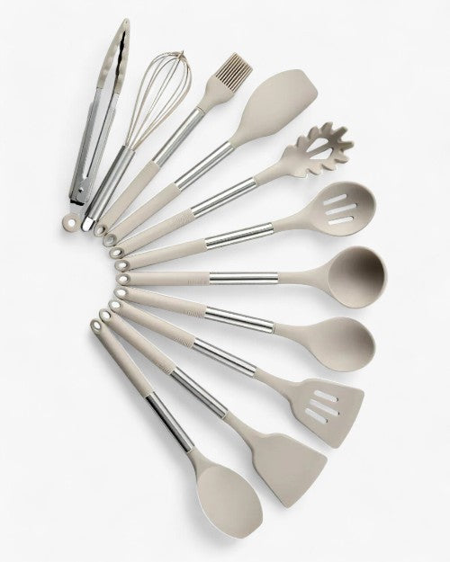 Silicone utensil set – 13-piece – BPA-free – Heat resistant – Beige latte kitchen tools 4