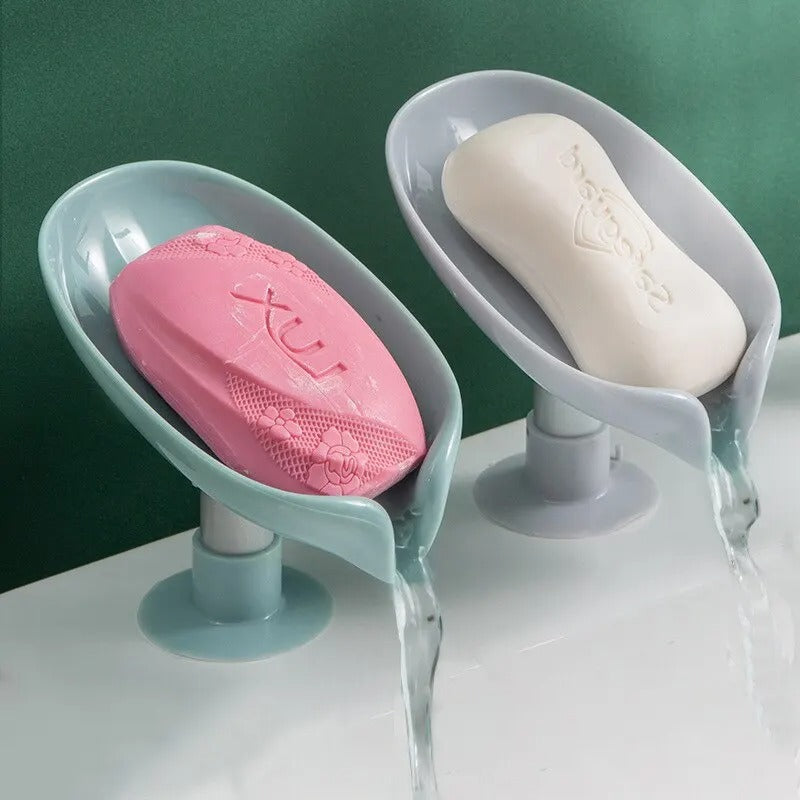 Soap holder – Leaf design – Durable plastic – Shower or kitchen use – 2-pack with suction cups 0