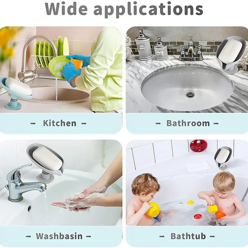 Soap holder – Leaf design – Durable plastic – Shower or kitchen use – 2-pack with suction cups 3