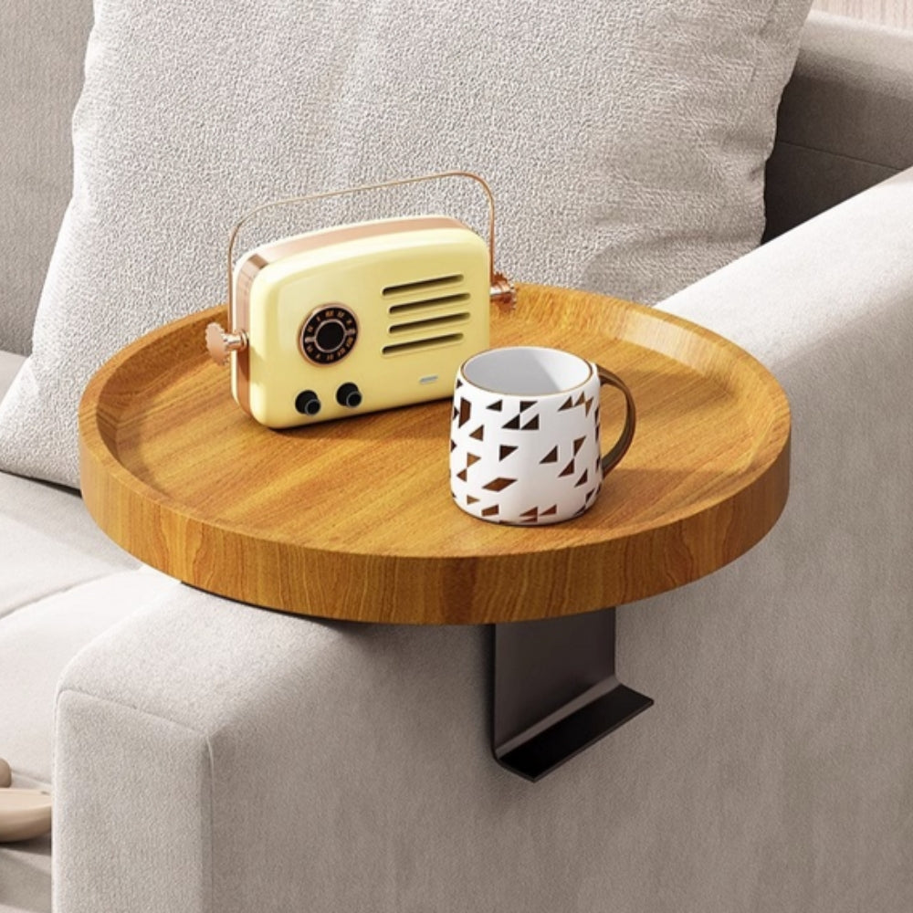 Sofa Arm Tray Table in Walnut Finish – Adjustable Clip-On Armrest Tray for Drinks and Snacks, Fits 2 to 10 Wide Armrests 0