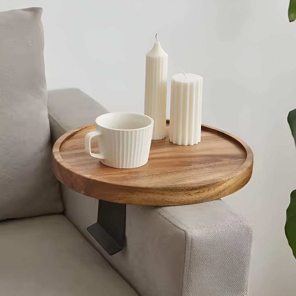 Sofa Arm Tray Table in Walnut Finish – Adjustable Clip-On Armrest Tray for Drinks and Snacks, Fits 2 to 10 Wide Armrests 6