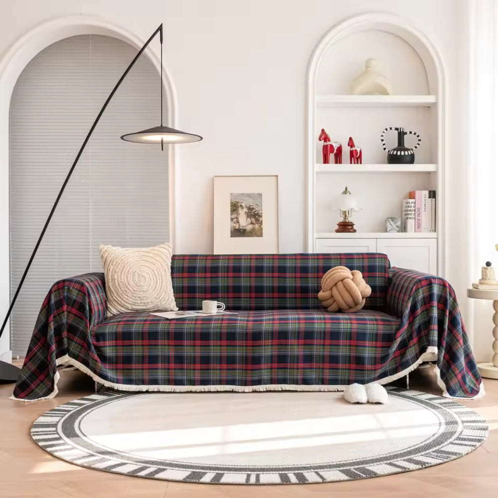 Soft microfiber blend sofa cover in a classic plaid design, measuring 70.9 × 86.6 inches. This protective couch slipcover adds style 1