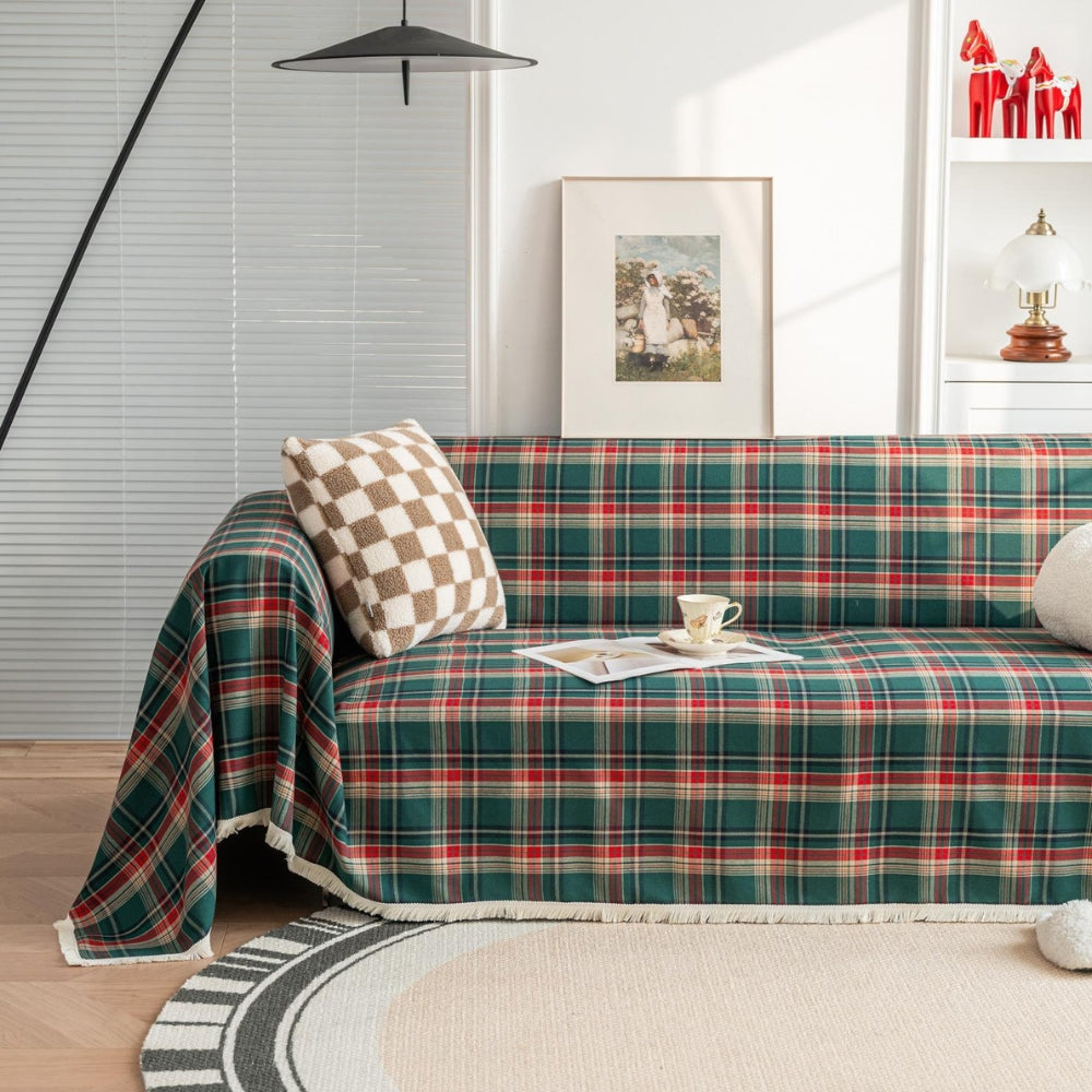 Soft microfiber blend sofa cover in a classic plaid design, measuring 70.9 × 86.6 inches. This protective couch slipcover adds style 6