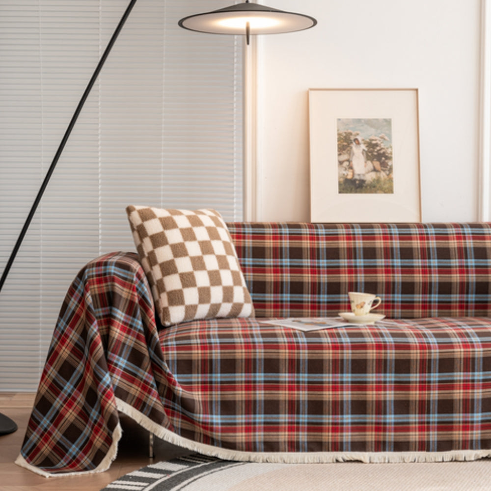 Soft microfiber blend sofa cover in a classic plaid design, measuring 70.9 × 86.6 inches. This protective couch slipcover adds style 7