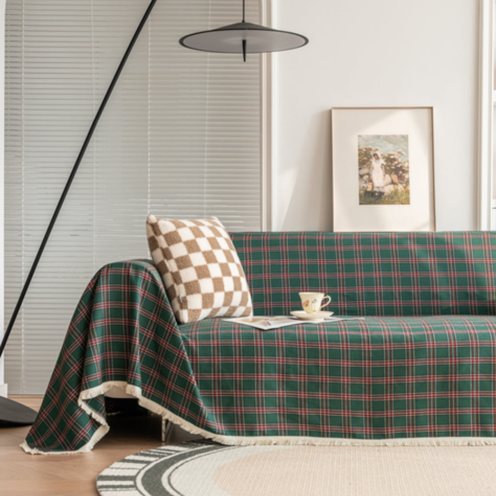 Soft microfiber blend sofa cover in a classic plaid design, measuring 70.9 × 86.6 inches. This protective couch slipcover adds style 9