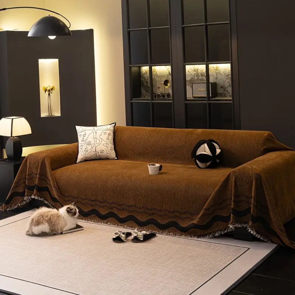 Sofa cover – Breathable microfiber – Stylish tassels – Protective slipcover for long sofas and sectionals 1