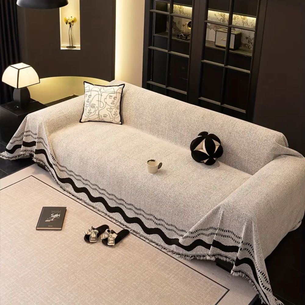 Sofa cover – Breathable microfiber – Stylish tassels – Protective slipcover for long sofas and sectionals 5