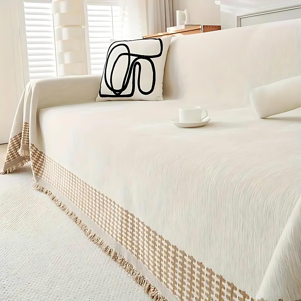 Sofa cover – Chenille cotton blend – Pet-friendly and stain-resistant – Rustic tassel design 3