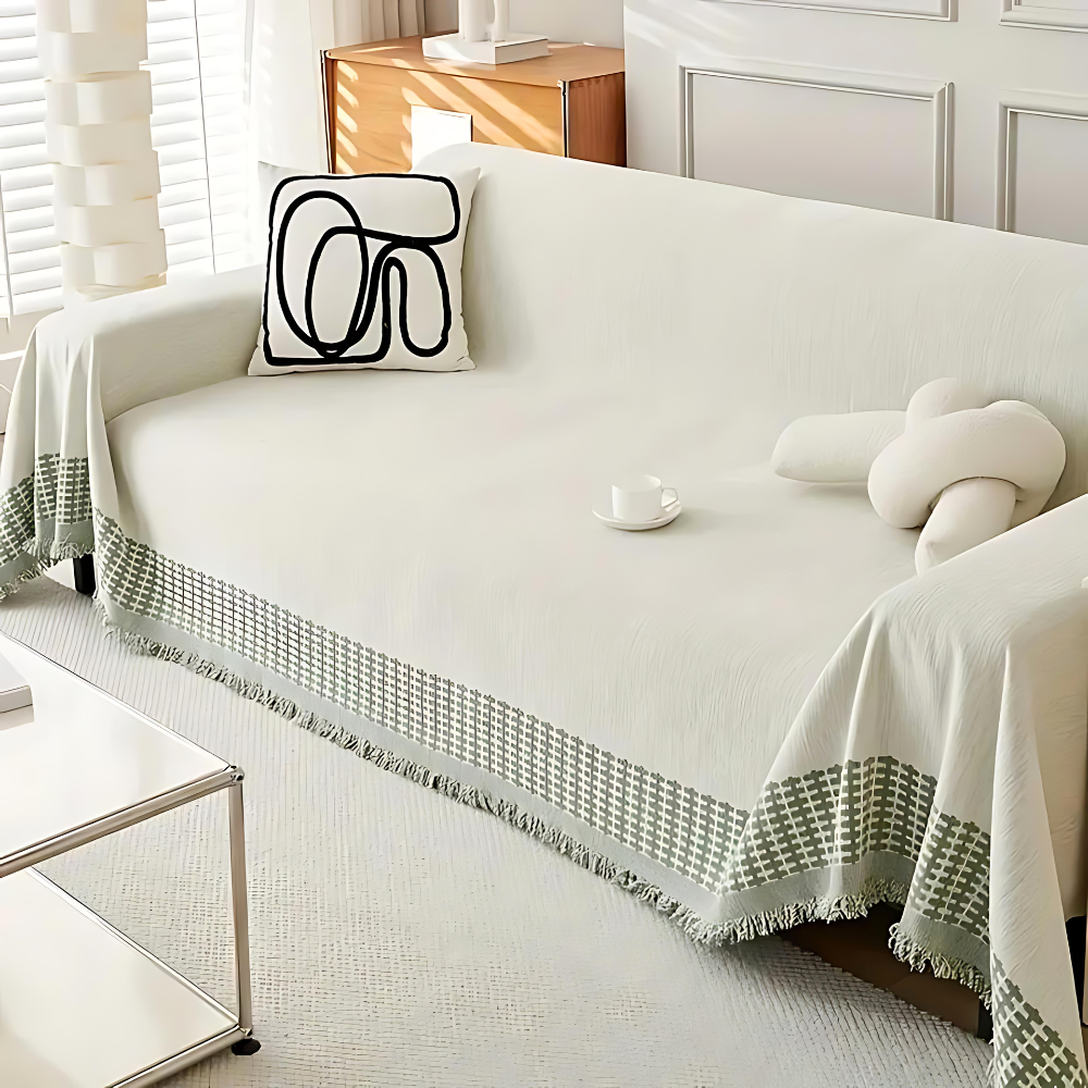 Sofa cover – Chenille cotton blend – Pet-friendly and stain-resistant – Rustic tassel design 4