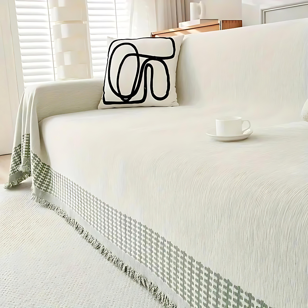 Sofa cover – Chenille cotton blend – Pet-friendly and stain-resistant – Rustic tassel design 5
