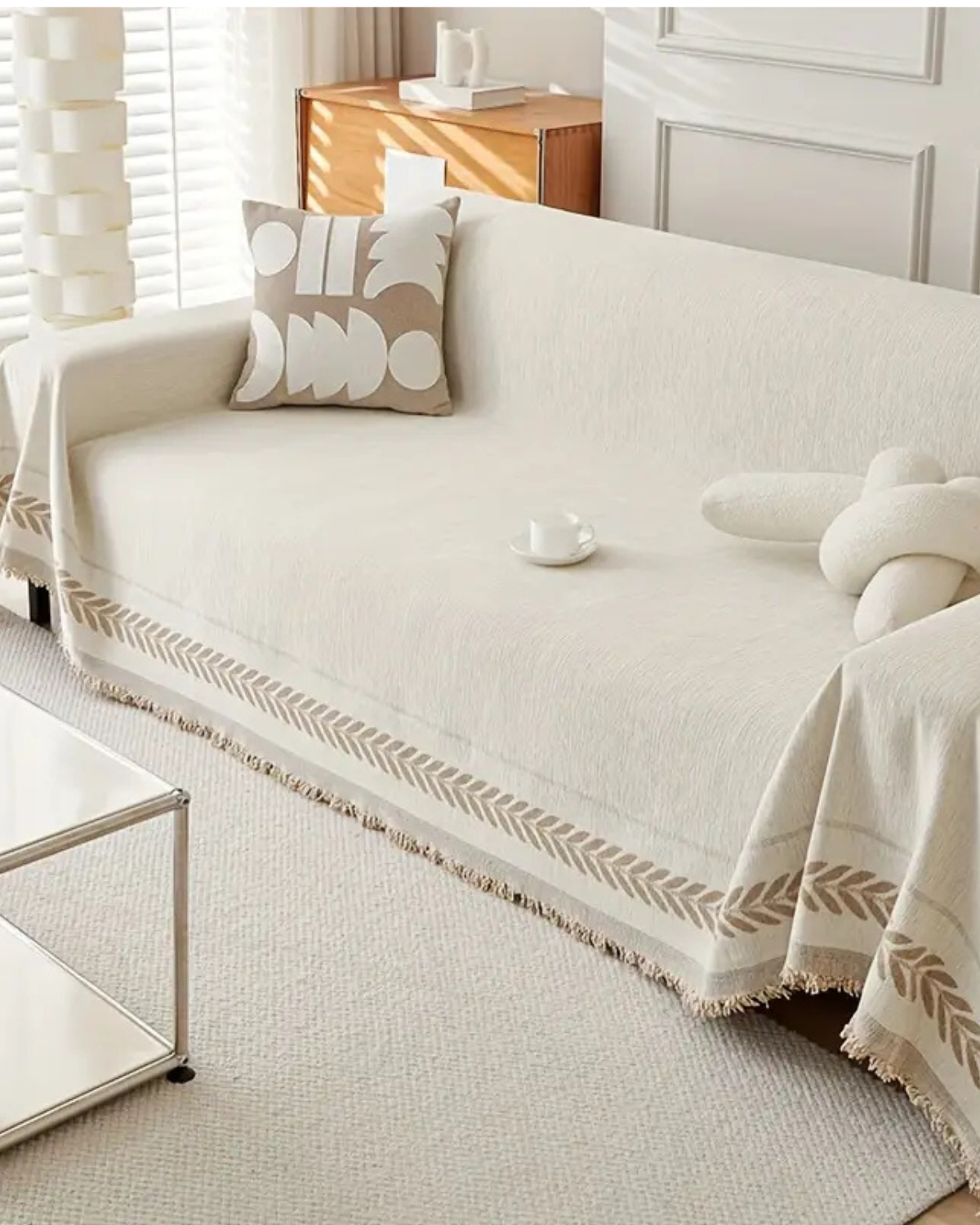 Sofa cover – Durable fabric – Textured neutral design – Elegant couch protection for living room 0