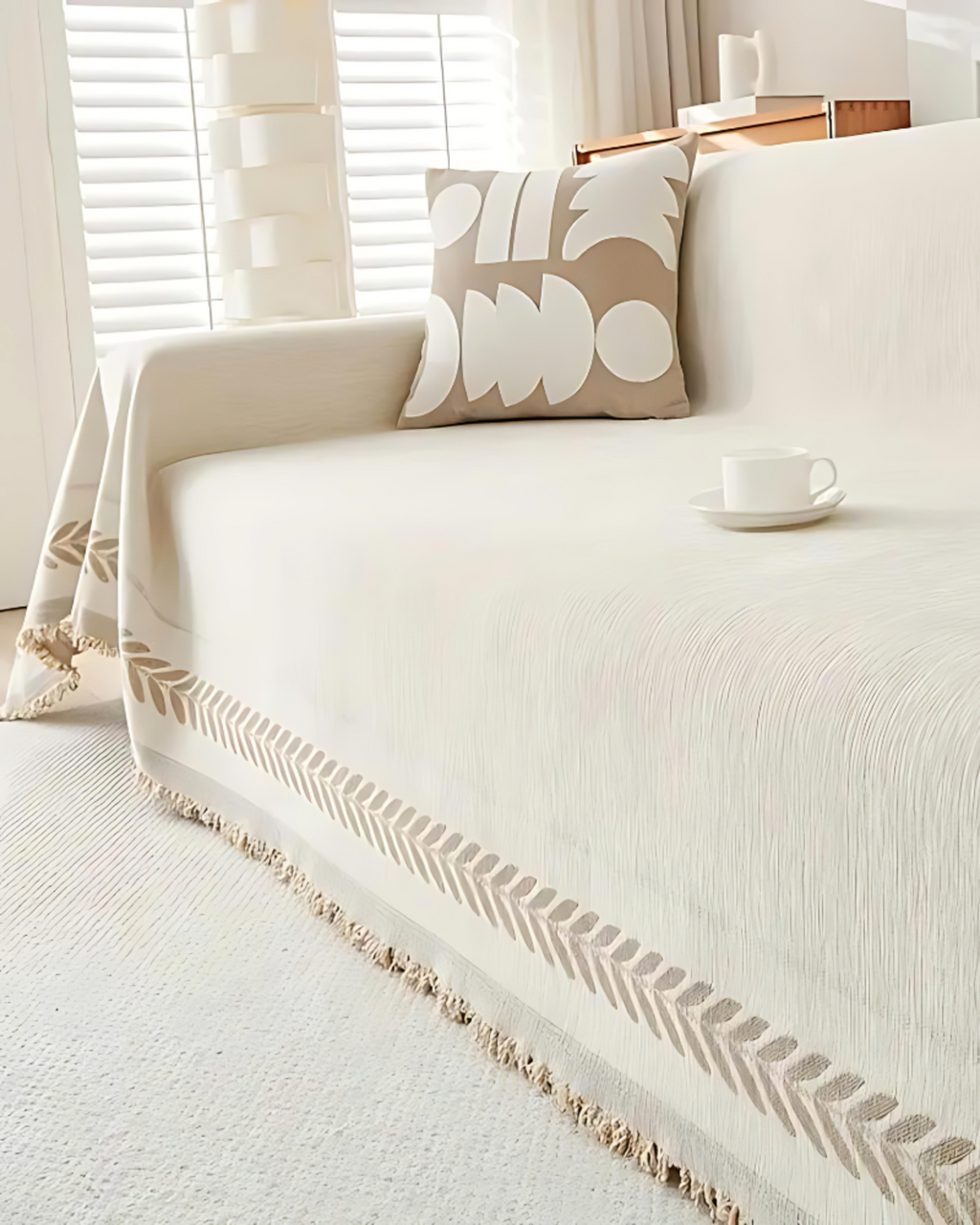 Sofa cover – Durable fabric – Textured neutral design – Elegant couch protection for living room 1