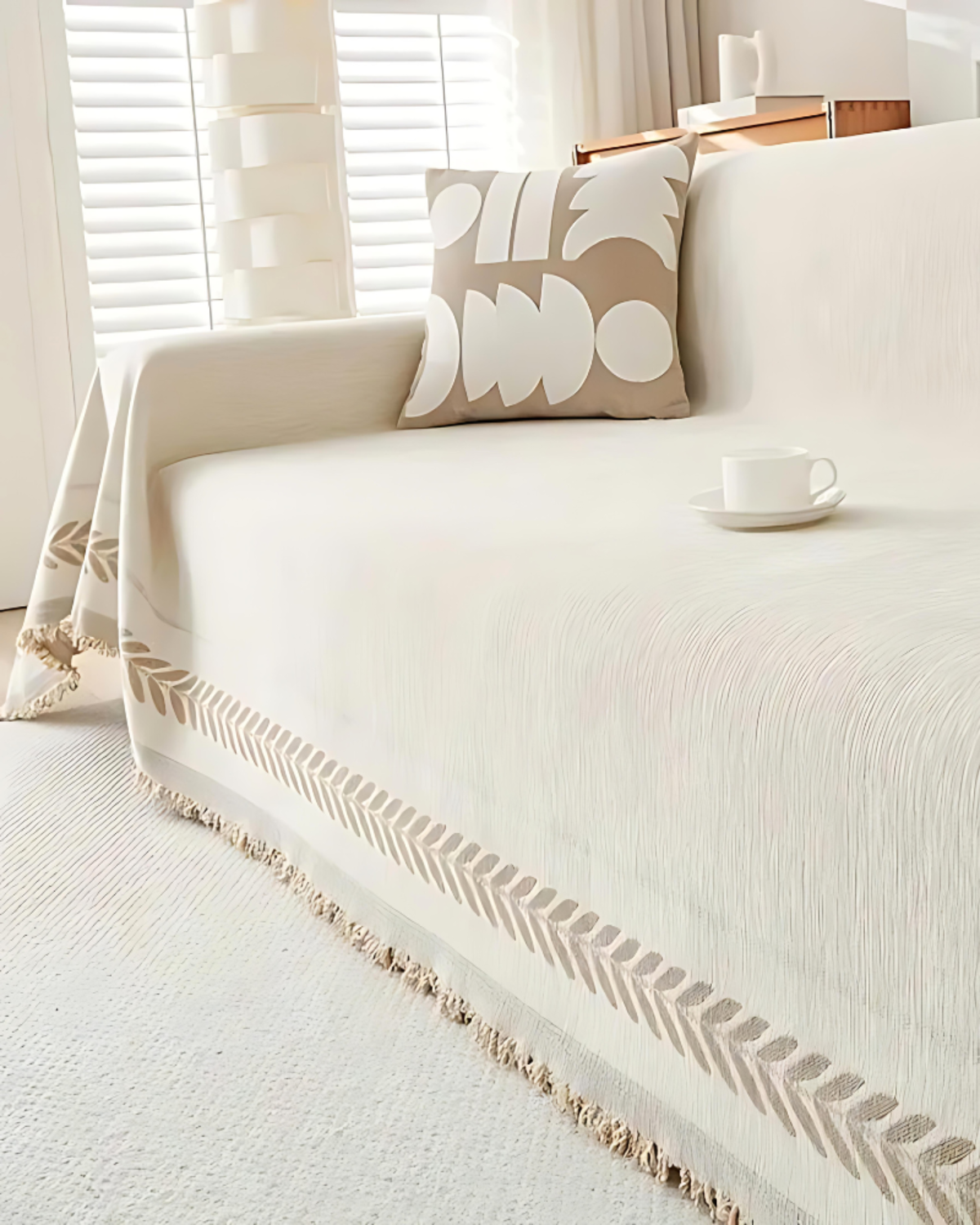 Sofa cover – Durable fabric – Textured neutral design – Elegant couch protection for living room 1