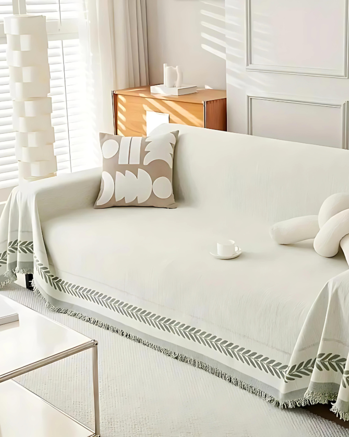 Sofa cover – Durable fabric – Textured neutral design – Elegant couch protection for living room 4