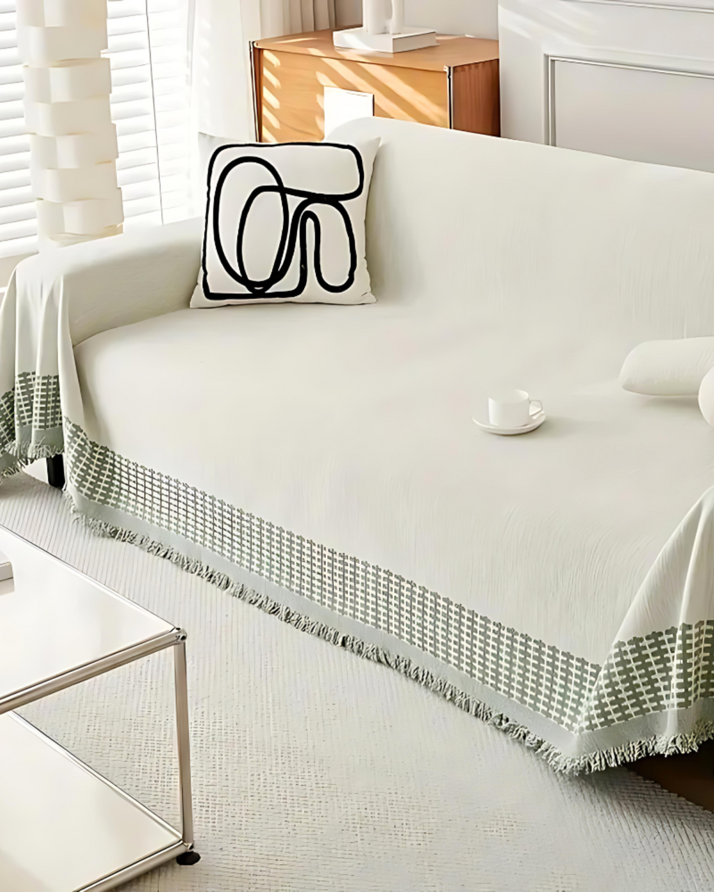Sofa cover – Durable fabric – Textured neutral design – Elegant couch protection for living room 5