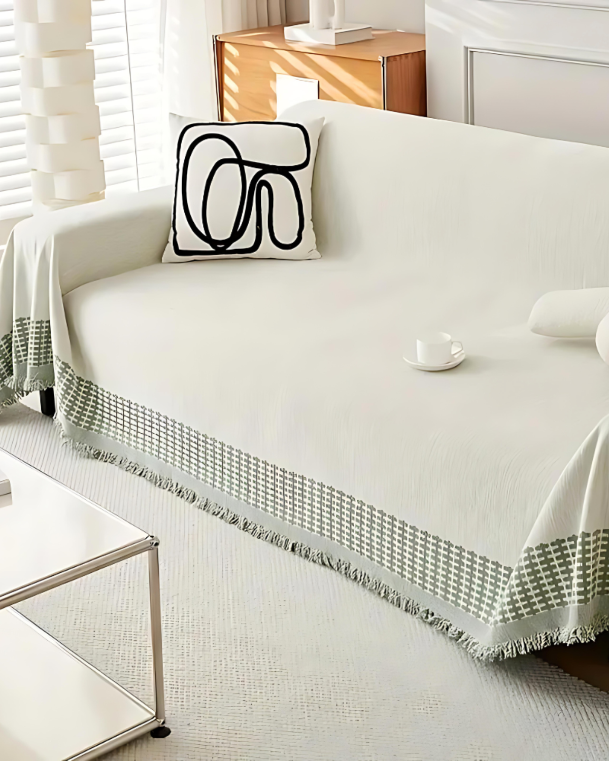 Sofa cover – Durable fabric – Textured neutral design – Elegant couch protection for living room 5