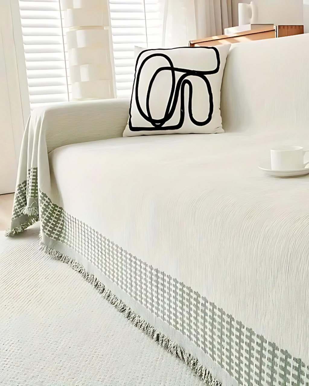 Sofa cover – Durable fabric – Textured neutral design – Elegant couch protection for living room 6