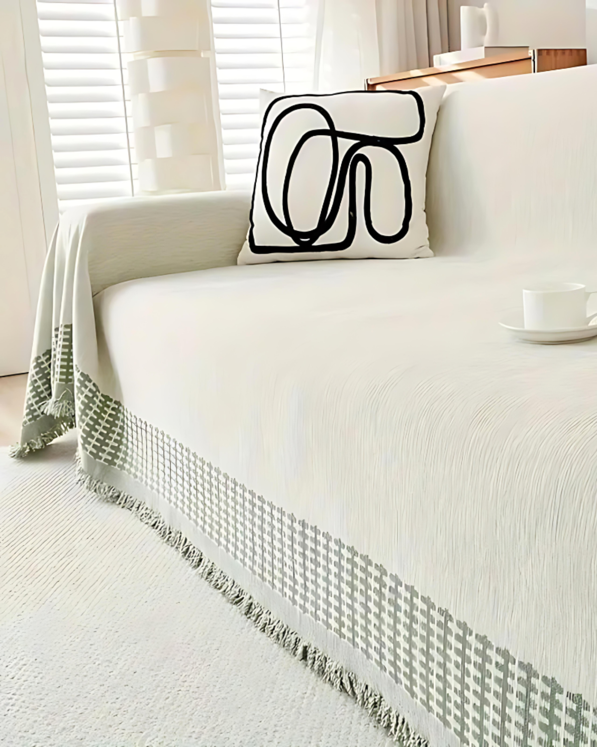 Sofa cover – Durable fabric – Textured neutral design – Elegant couch protection for living room 6
