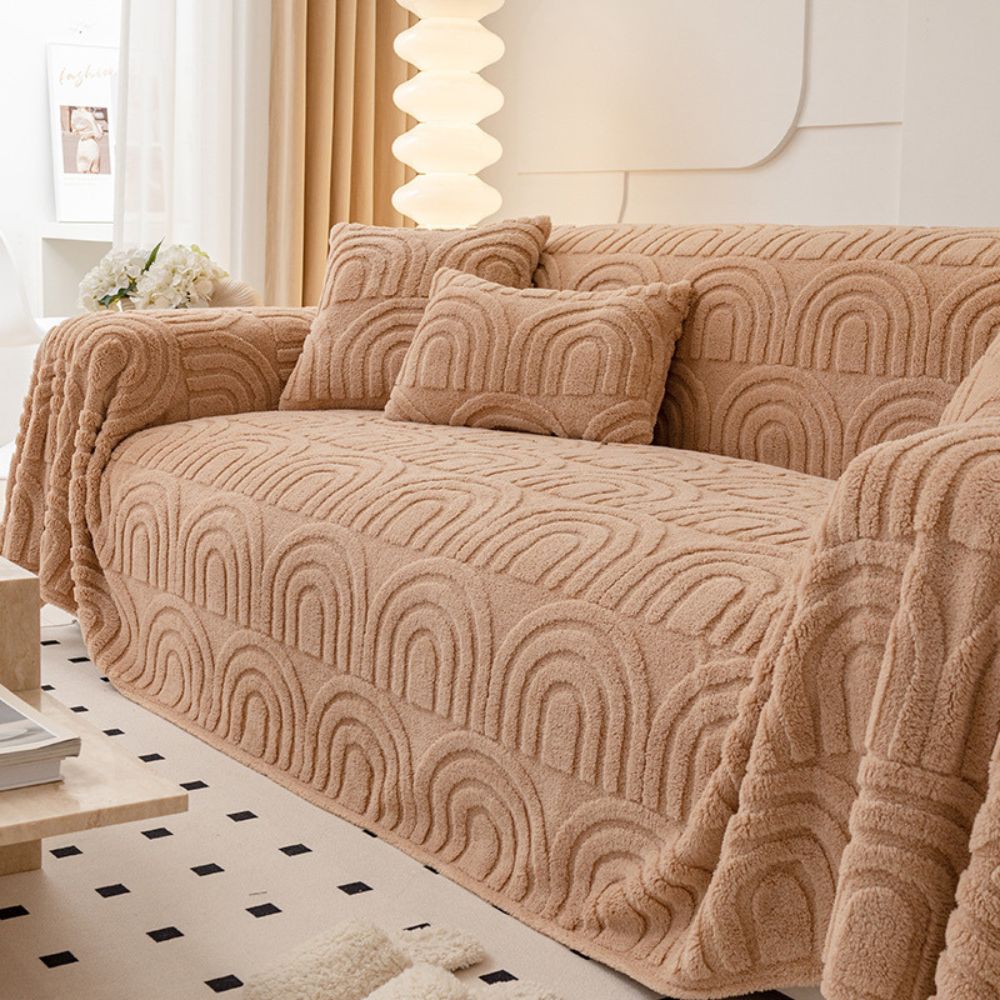 Sofa cover – Plush microfiber blend – Elegant curve design – Stylish protection for living room furniture 0