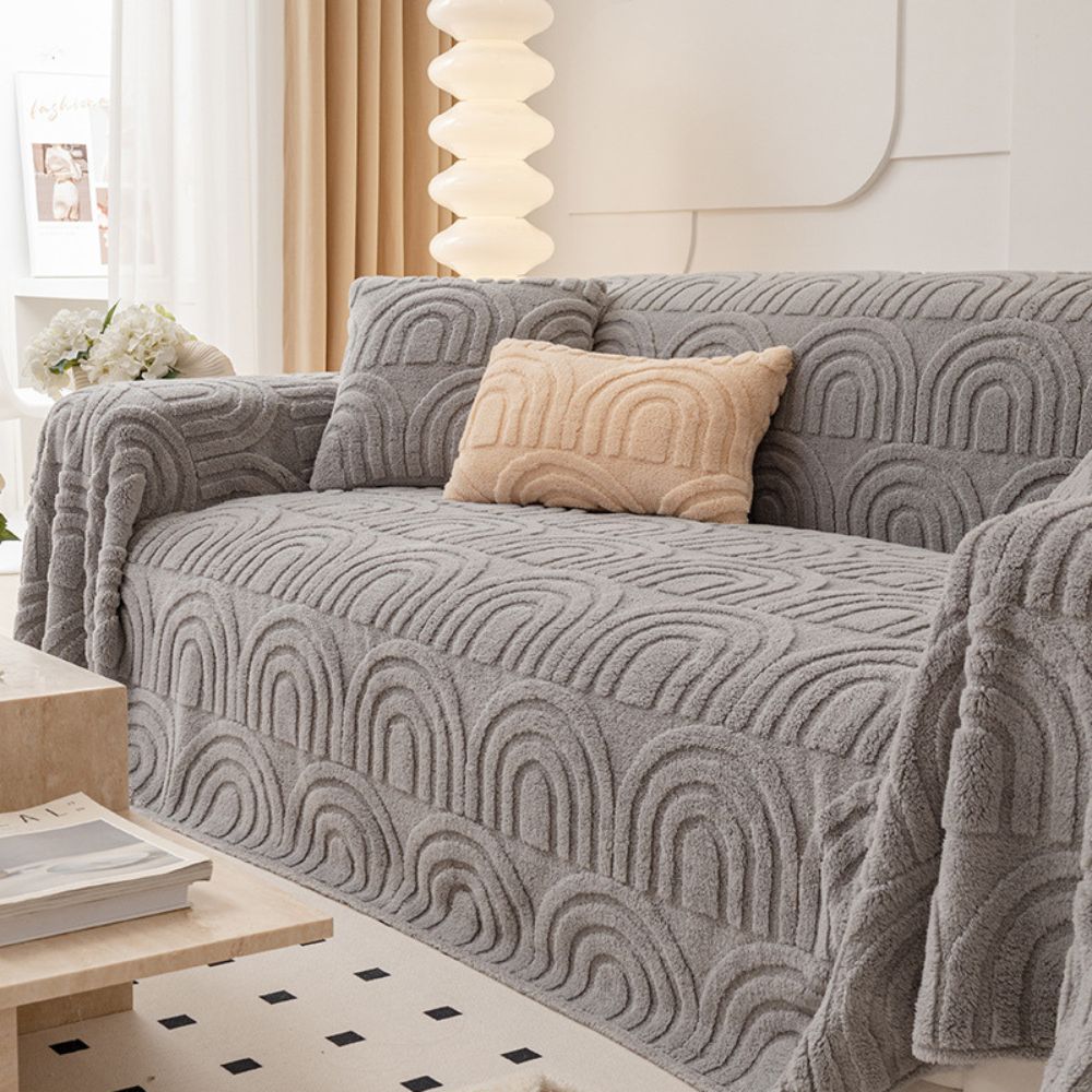 Sofa cover – Plush microfiber blend – Elegant curve design – Stylish protection for living room furniture 1
