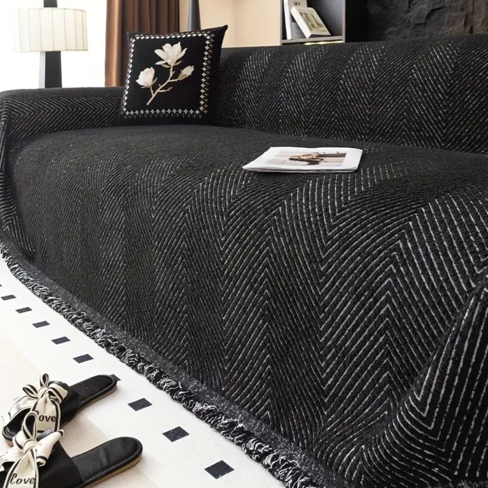 Sofa cover – Premium microfiber blend – Stripe herringbone design – Non-slip and machine washable 0