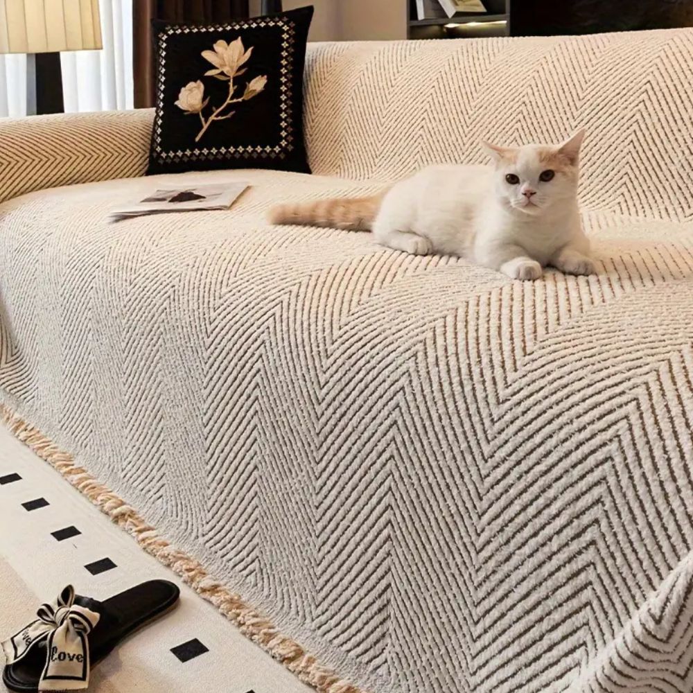 Sofa cover – Premium microfiber blend – Stripe herringbone design – Non-slip and machine washable 1