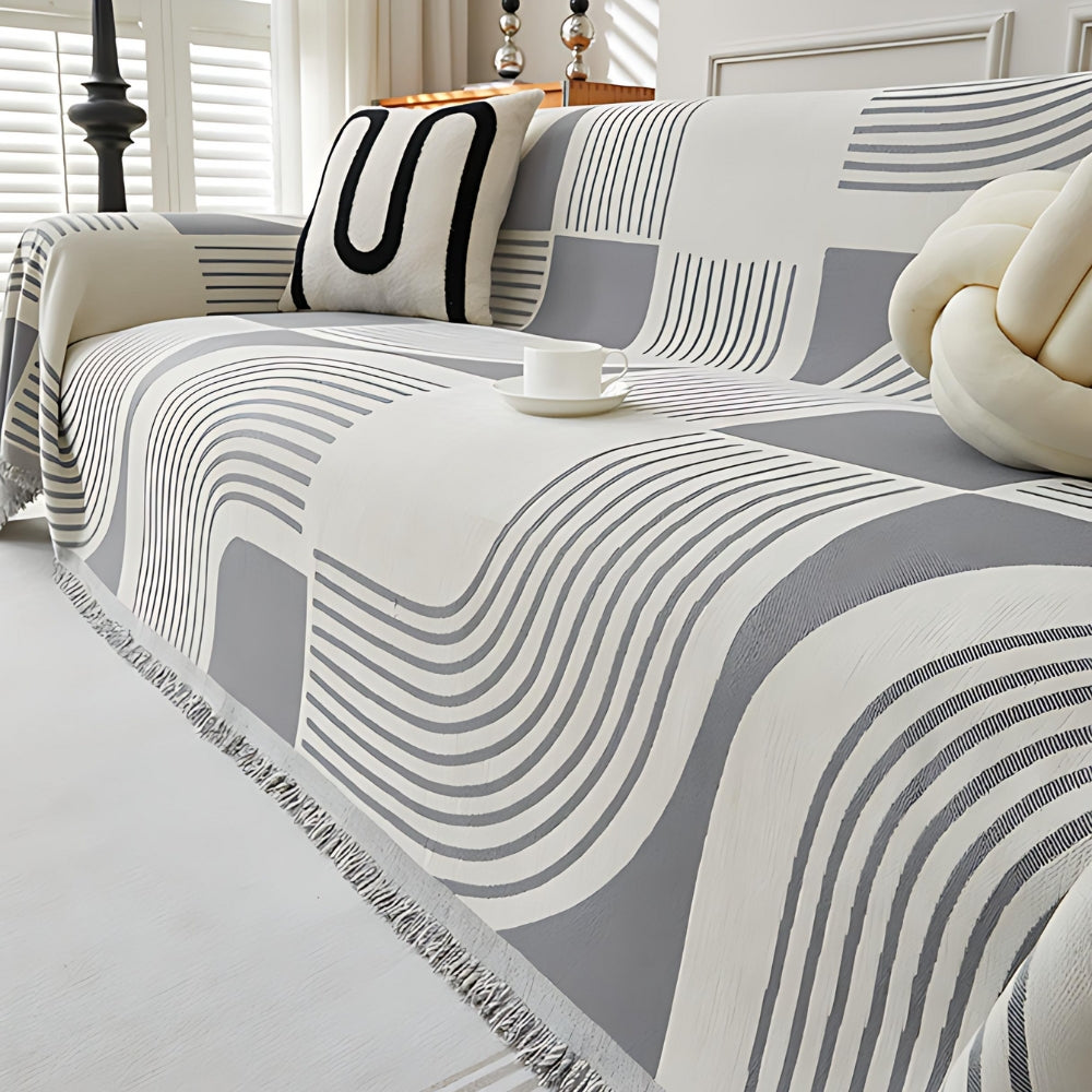 Sofa cover – Soft chenille fabric – Wavy stripe design – Reversible and machine washable 0
