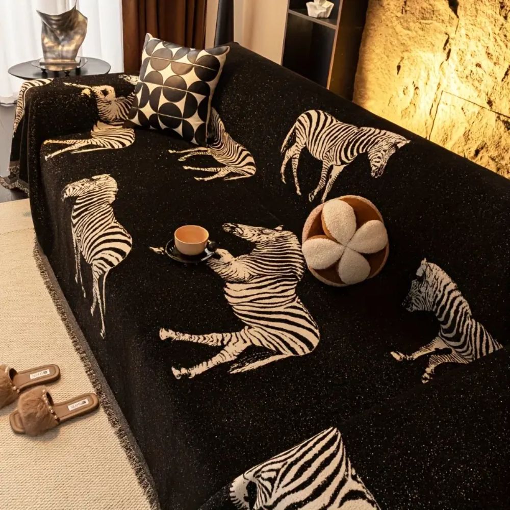 Sofa cover – Soft microfiber blend – Black zebra pattern – Stylish couch protection 0