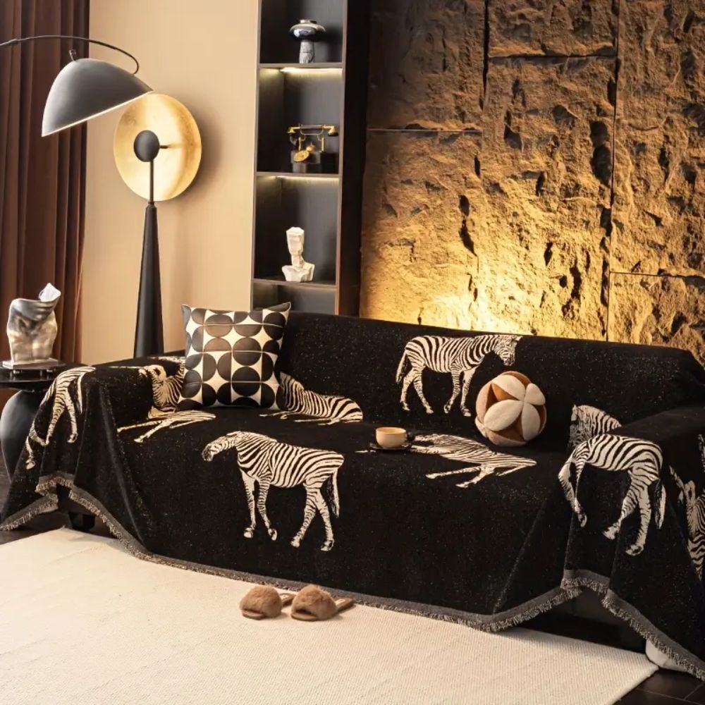 Sofa cover – Soft microfiber blend – Black zebra pattern – Stylish couch protection 1