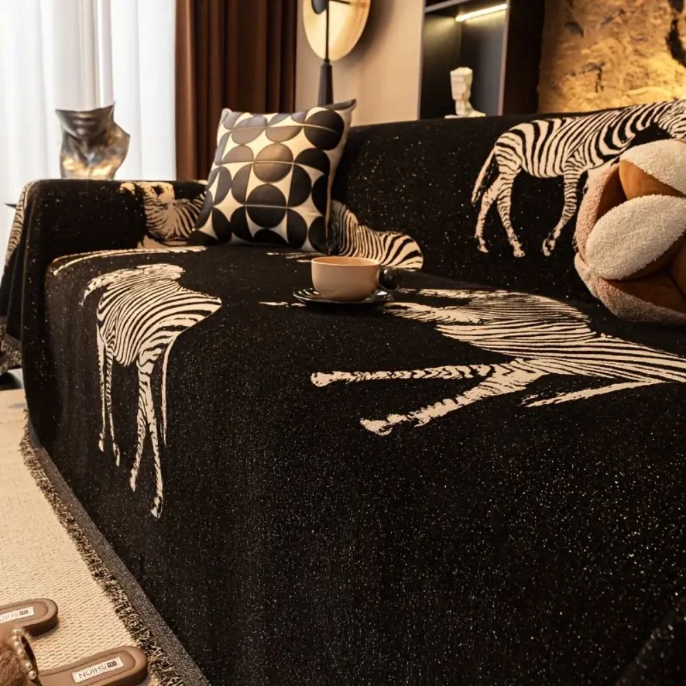 Sofa cover – Soft microfiber blend – Black zebra pattern – Stylish couch protection 2