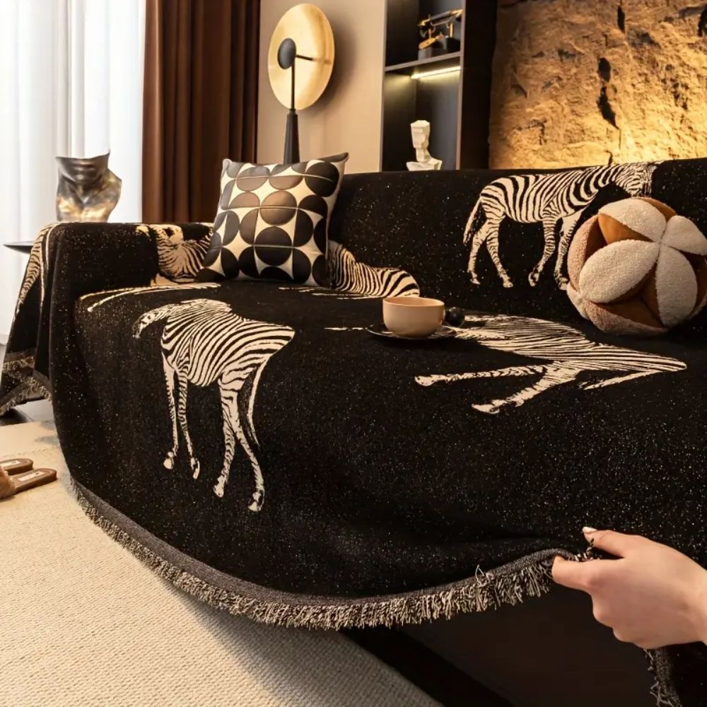 Sofa cover – Soft microfiber blend – Black zebra pattern – Stylish couch protection 3