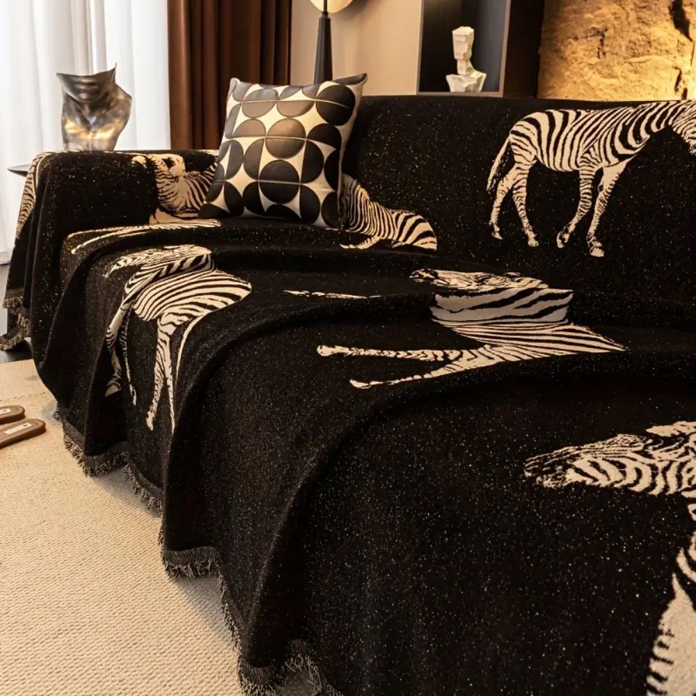 Sofa cover – Soft microfiber blend – Black zebra pattern – Stylish couch protection 4