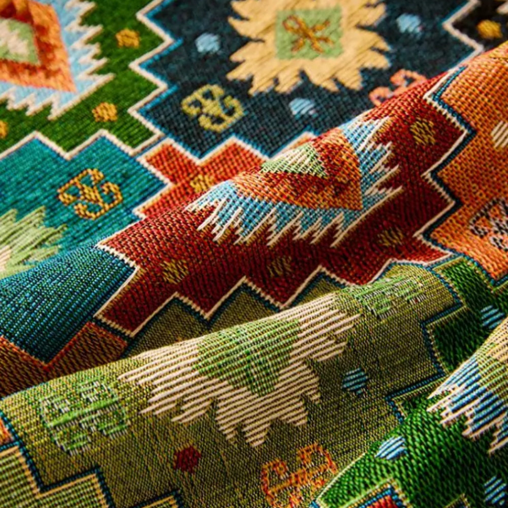 Sofa cover – Soft microfibre – Kilim geometric design – Chic tassel trim – Versatile couch slipcover for living room 8