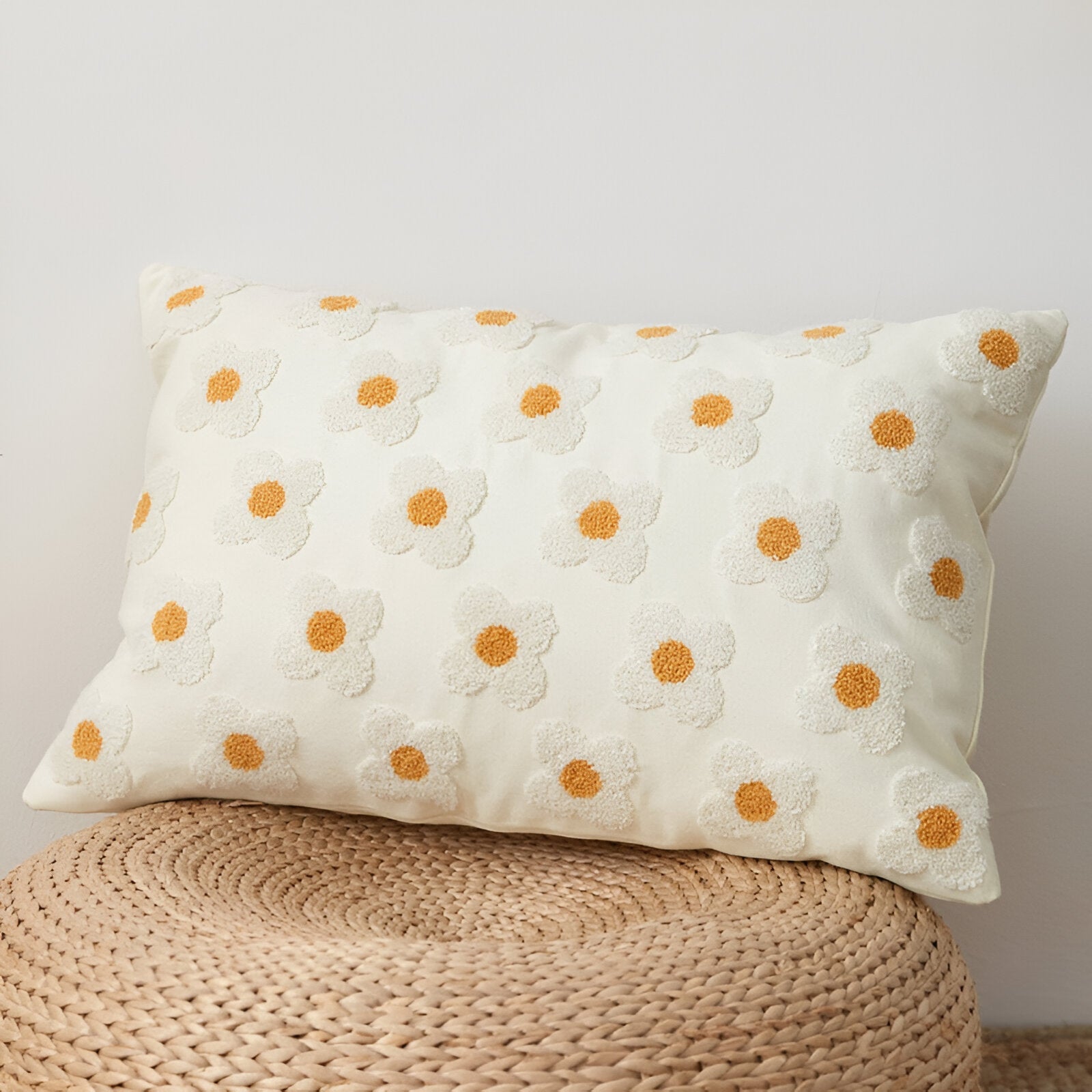 Sofa cushion – Cotton blend – Embroidered floral design – Cozy square and rectangular home accent 0