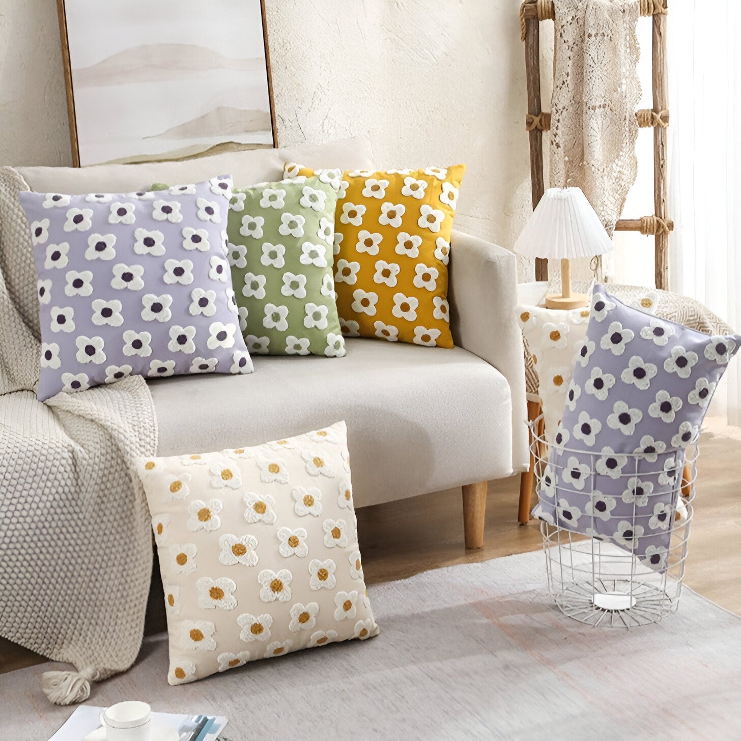 Sofa cushion – Cotton blend – Embroidered floral design – Cozy square and rectangular home accent 1